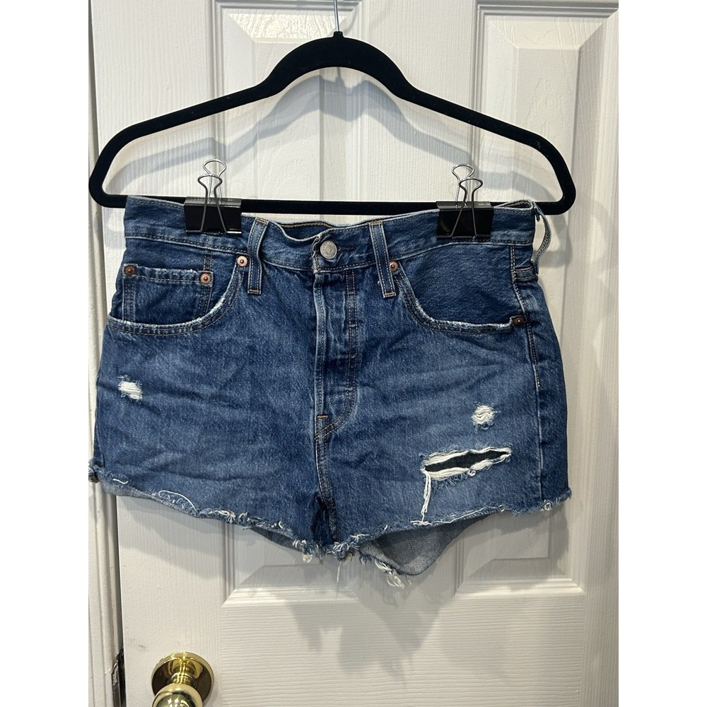 Levi's 501 shorts women 28 high rise button fly denim cut off jeans blue Y2K